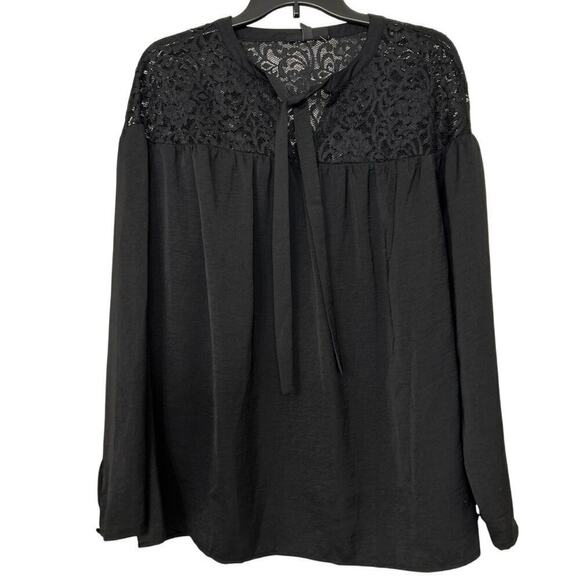 LANE BRYANT NWT Black Lace Tie Front Flowy SheerBlouse Top Size 16 - Picture 1 of 11